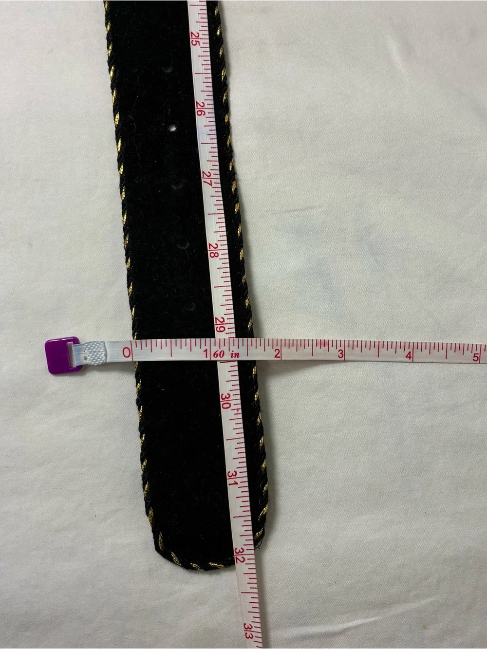 Womens belt black and gold 32” long velvet with Gold Stitching elegant